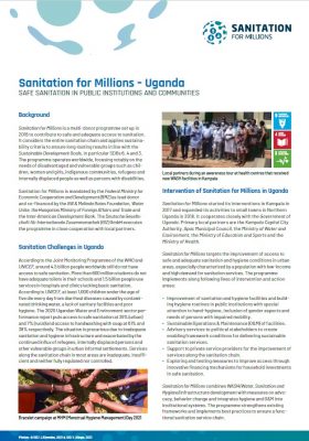 Cover page of a factsheet on the activities of Sanitation for Millions in Uganda
