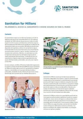 First page of the Spanish factsheet on the activities of Sanitation for Millions